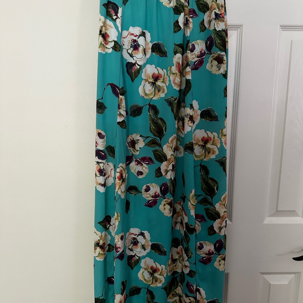 fab'rik Floral A-Line Skirt in Teal and White